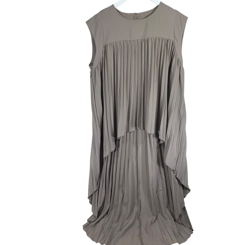 OVVABABY plus size Elegant Gray Pleated gray taupe Dress SIZE 3XL OVVABABY